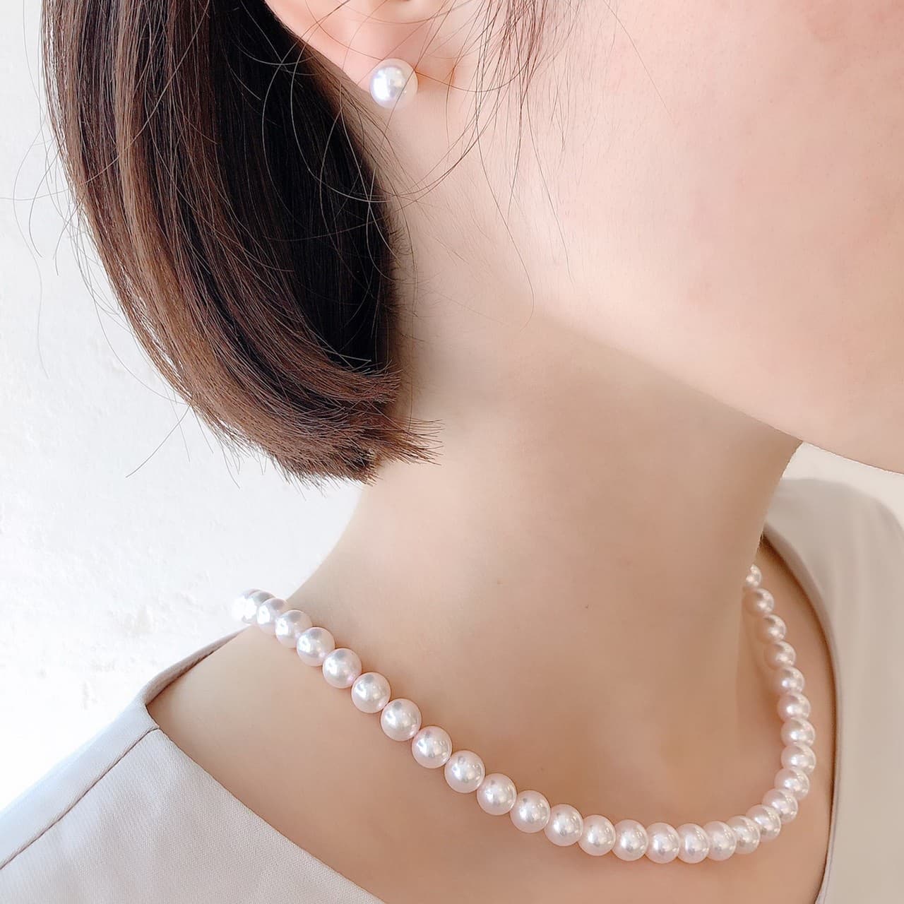 Akoya pearl necklace & pearl earrings set【L】/アコヤ真珠ネックレス＆イヤリングセット Mサイズ-2