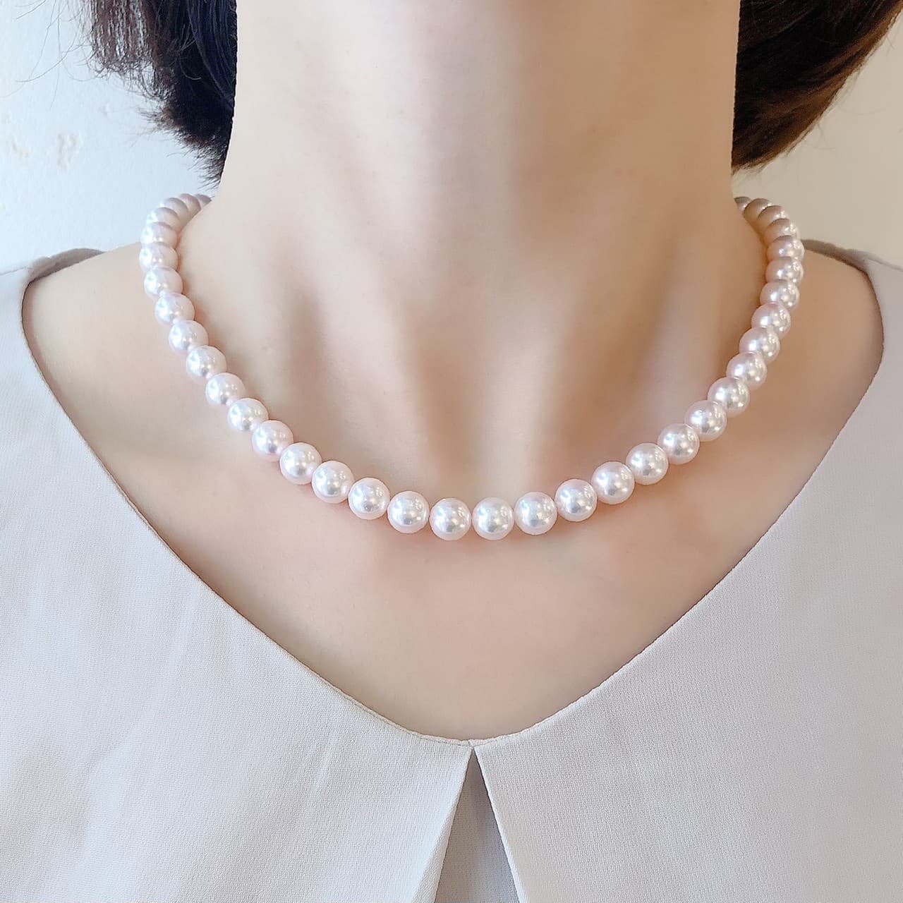 Akoya pearl necklace & pearl earrings set【L】/アコヤ真珠ネックレス＆イヤリングセット Mサイズ-3