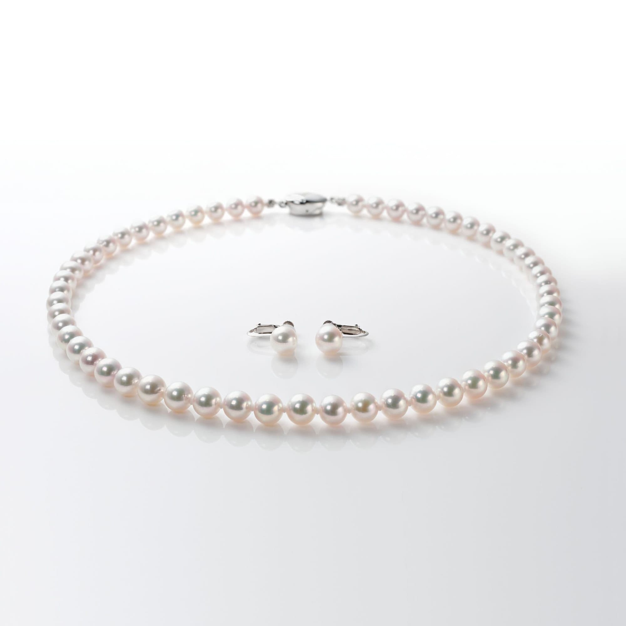 Akoya pearl necklace & pearl earrings set【M】/アコヤ真珠ネックレス＆イヤリングセット Mサイズ-1