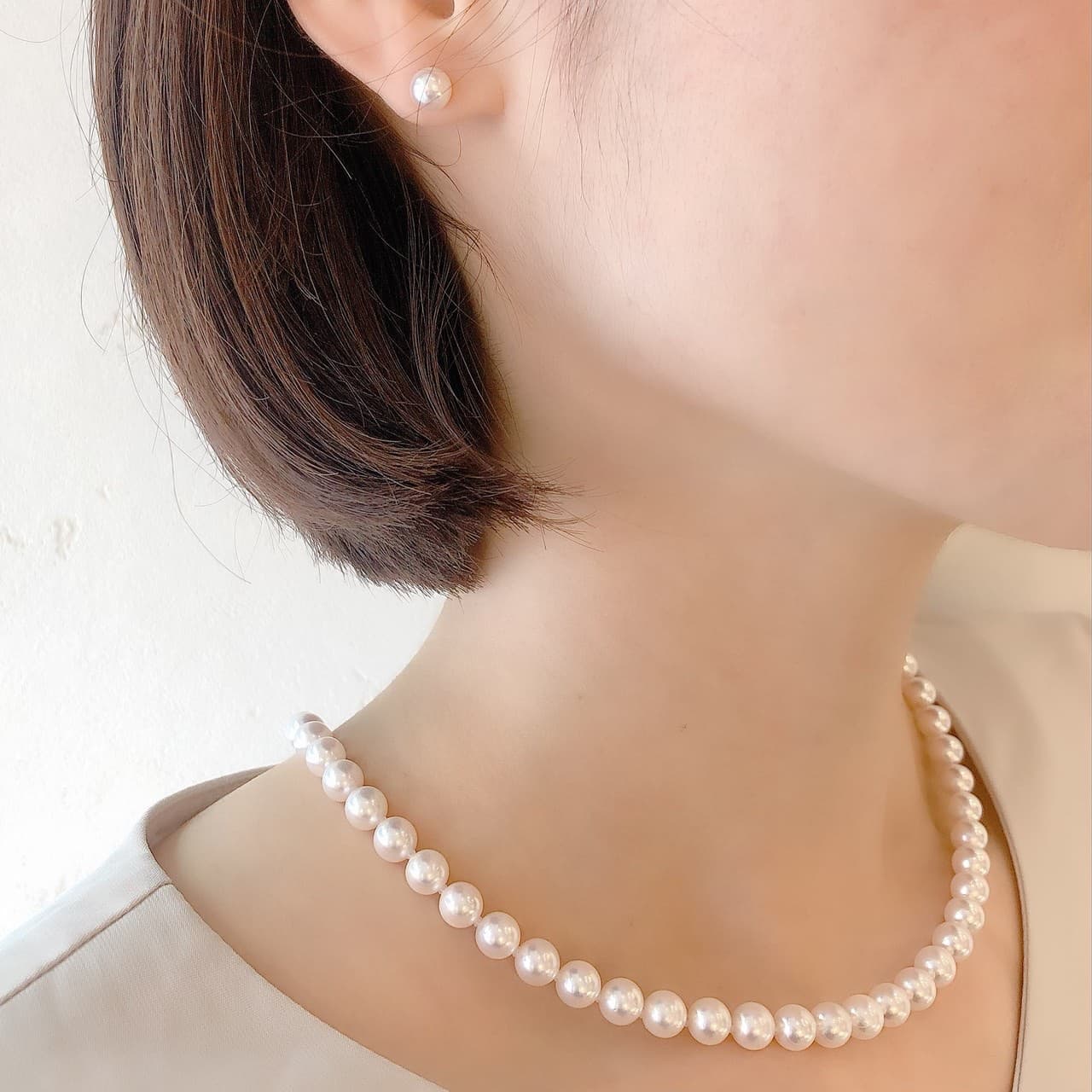 Akoya pearl necklace & pearl earrings set【M】/アコヤ真珠ネックレス＆イヤリングセット Mサイズ-2