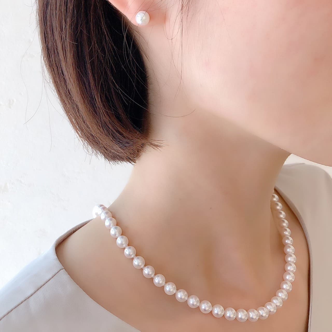 Akoya pearl necklace & pearl earrings set【S】/アコヤ真珠ネックレス＆イヤリングセット Sサイズ-2